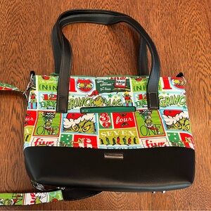 NWOT Handmade Grinchmas Themed Satchel Bag -Green, Red & trimmed in Black.